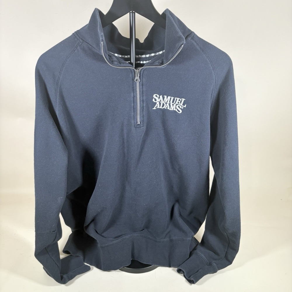 Samuel Adams Pullover Men's L Blue 1/4 Zip Fleece Sweater Pockets‎ Brewery Beer